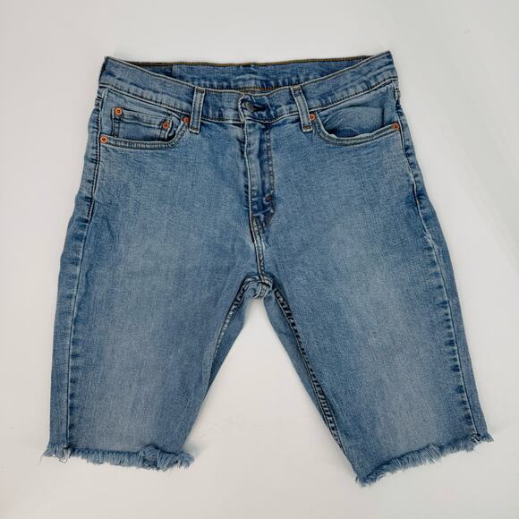 Levi's 511 Light Wash Denim Jean Shorts Womens Size 31 Mid Rise Raw Hem Stretch - Picture 1 of 7